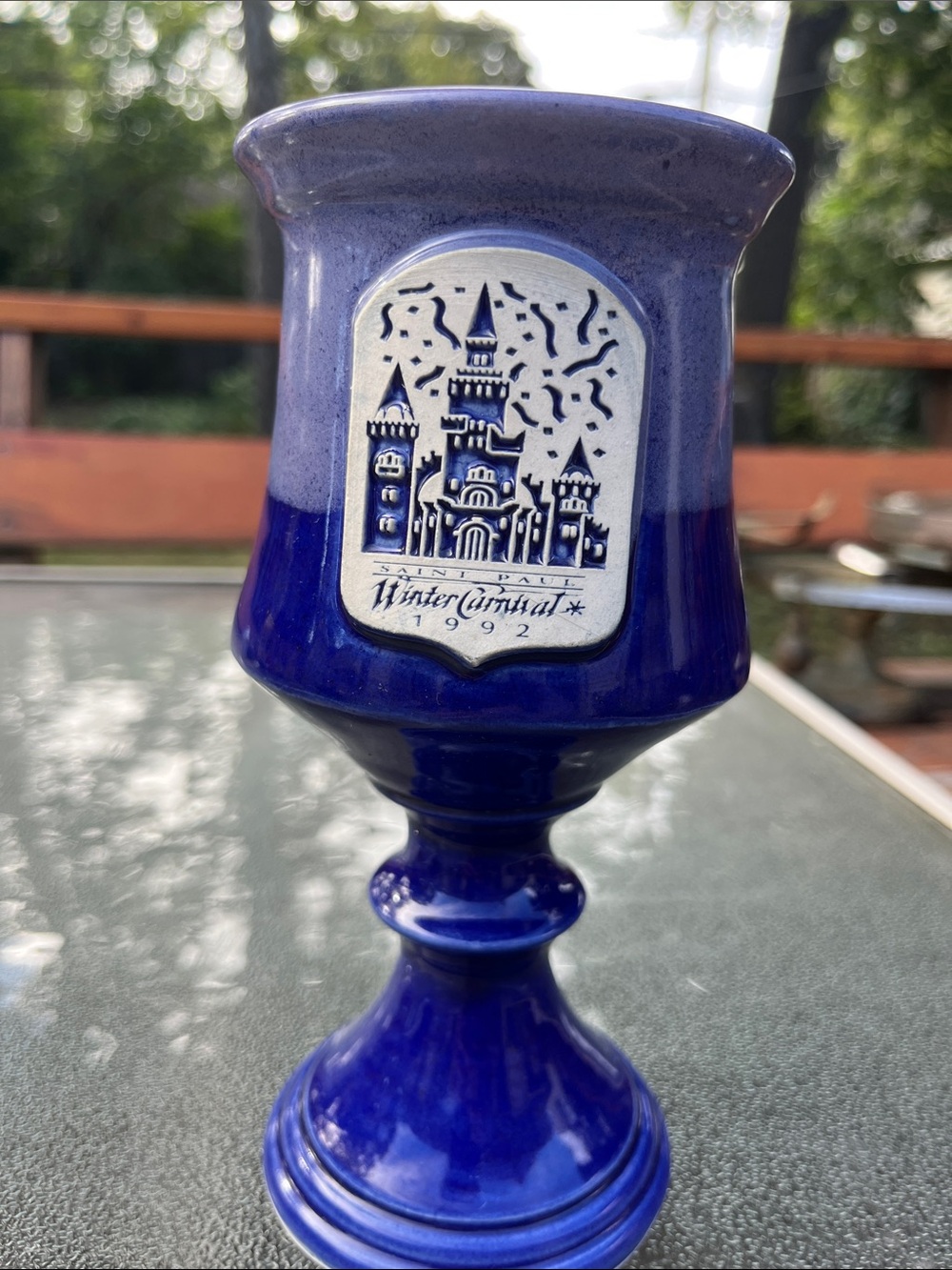 Deneen Blue Ceramic Decorative Goblet - Saint Paul Winter Carnival 1992 Vintage